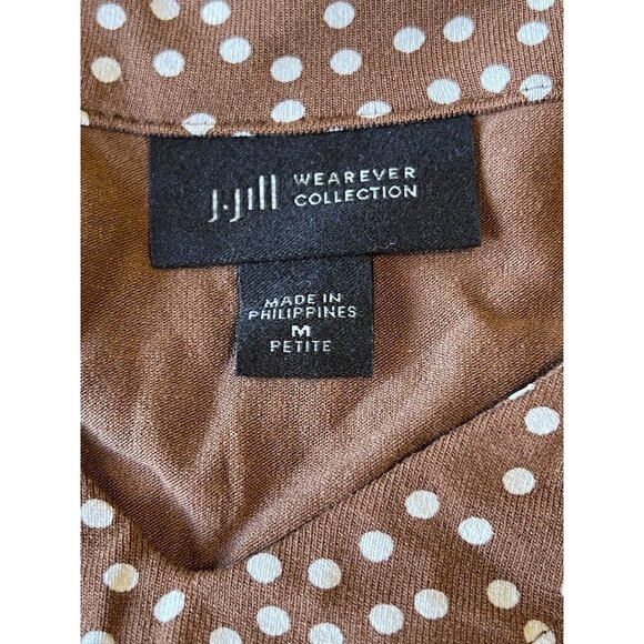 Womens J Jill Wearever Collection Polka Dot Top 3/4 Sleeve Brown Size Medium P‎ - Picture 3 of 12